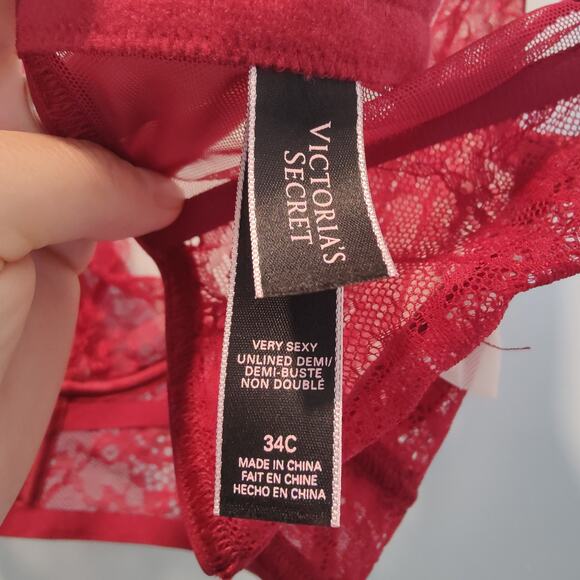Victoria's Secret Sz 34C Very Sexy Unlined Demi Red Lace Bra Longline Corset - Picture 6 of 6